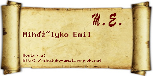 Mihályko Emil névjegykártya